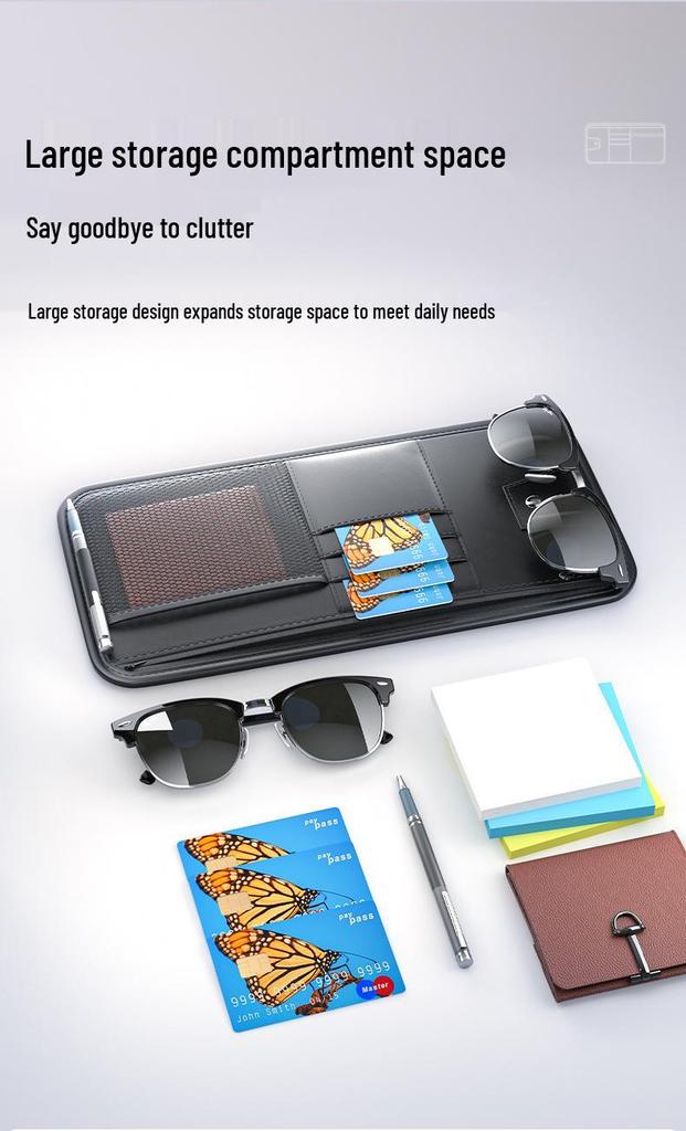 Car Sun Visor Multifunctional Storage: Glasses Case, Sunglasses Clip, CD Board, Card Holder, Storage Bag.