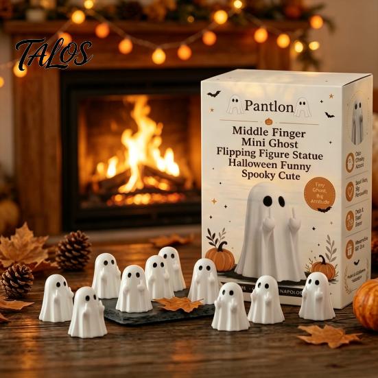 Micro Landscape Accessories Mini Ghost Flipping Middle Finger Figurines for Halloween Decorations, Miniature Resin Small Haunted House Props
