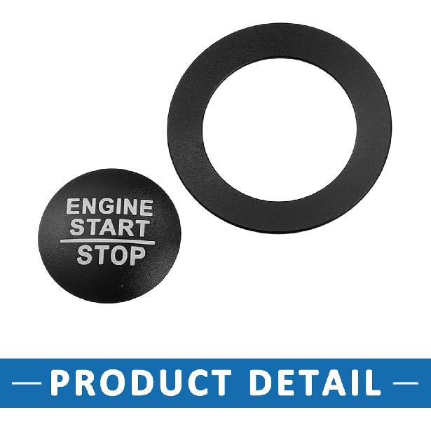 Engine Start Stop Button Cover Push Start Button Trim Sticker for Jeep Grand Cherokee 2014- Aluminum Alloy Black (Set of 2)
