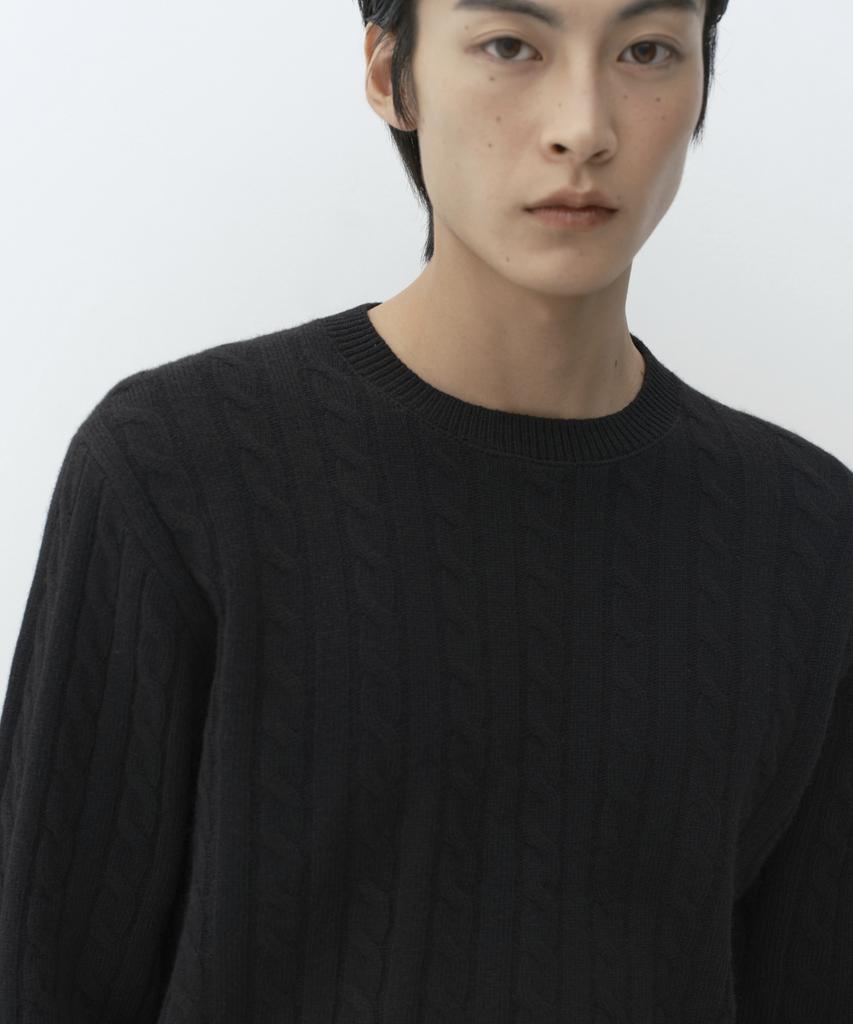 MUSINSA STANDARD [Victoria Wool] Cable Crew Neck Knit [Black]
