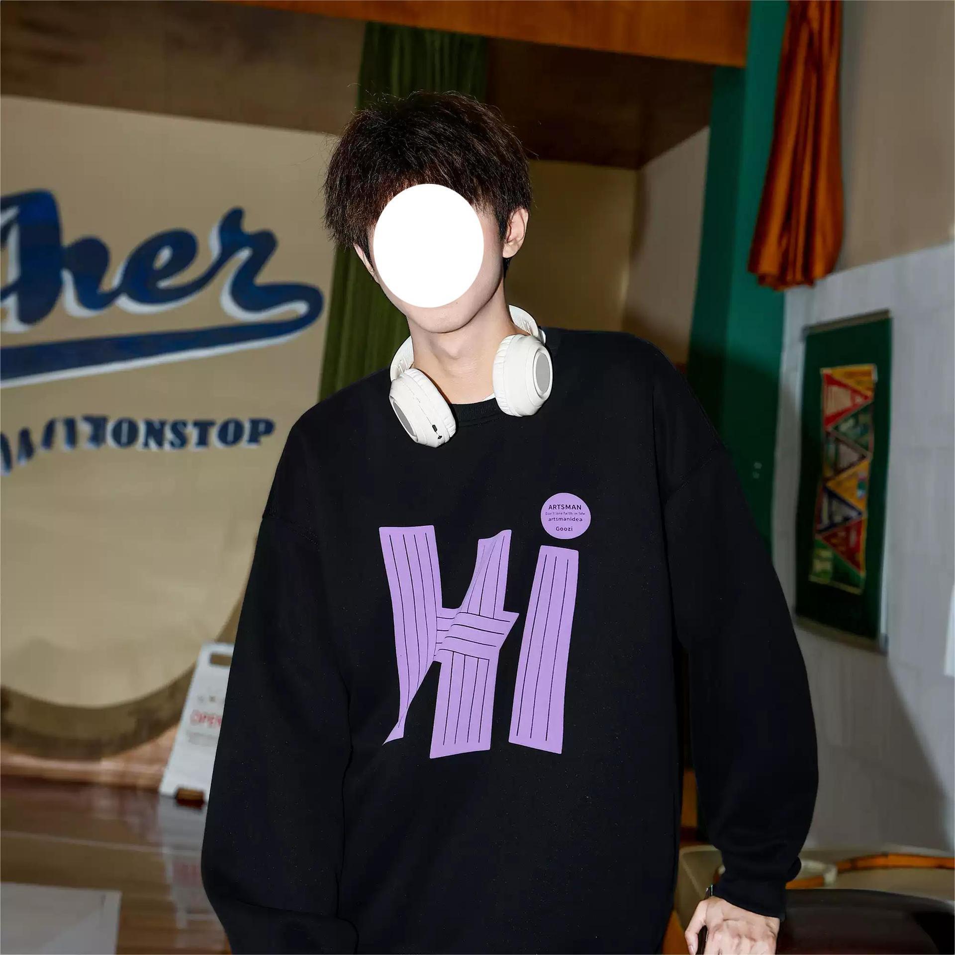 2025 Men s Trendy Hong Kong Style Printed Round Neck Long Sleeve Autumn-Winter Hoodie 3XL