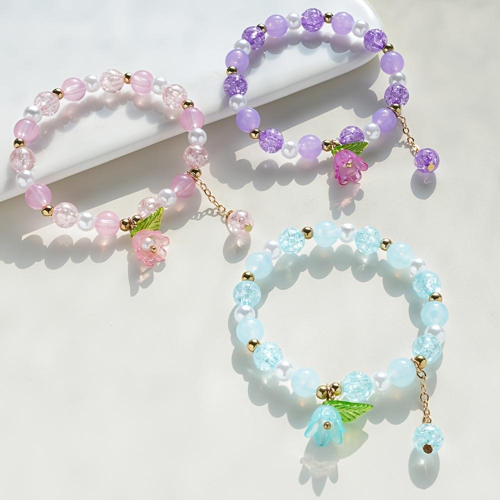 4Pcs Lily of the Valley Beaded Bracelets Cute Flower Pendant Elastic Bracelet Set For Girls Kids Bracelets