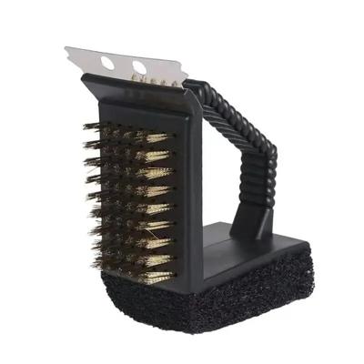 3 In 1 BBQ Wire Brush Barbecue Grill Oven Cleaning BBQ Brush Copper Wire Sponge Shovel Long Cleaning Brush with Scraper