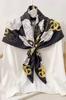 Scarf 90x90 Black with White and Yellow Flowers - Contrast and Modern Accent