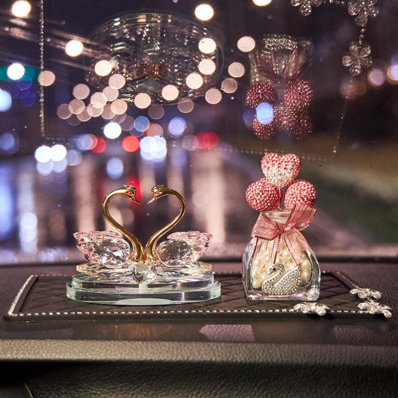 Crystal Swan Car Air Freshener - Deluxe Interior Ornament Set for Women