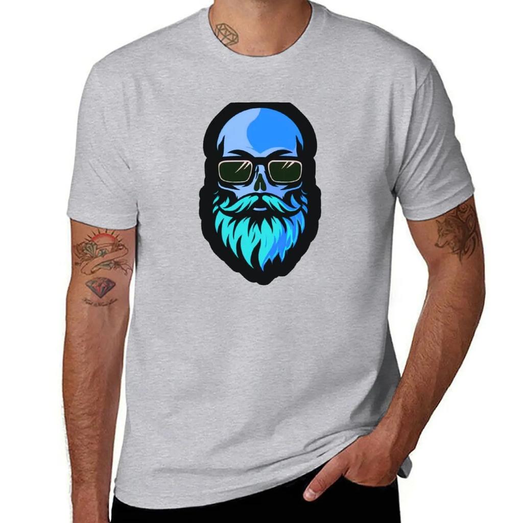 Hazey Blue Beard Skull TShirt quickdrying summer top Mens tshirt