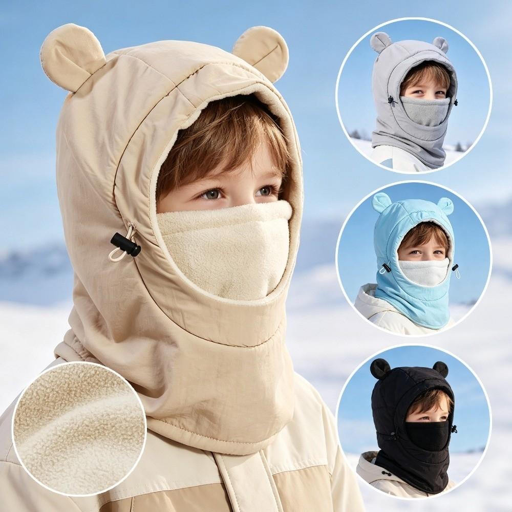Fleece Lined One-piece Hat Scarf Windproof Children's Hats Cute Winter Hood Hat