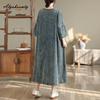2026 Vintage Style Spring Summer Women Large Size Midi Dress Casual Loose Oversized Brief Denim Dress 3/4 Sleeve Babby Ladies' Dress