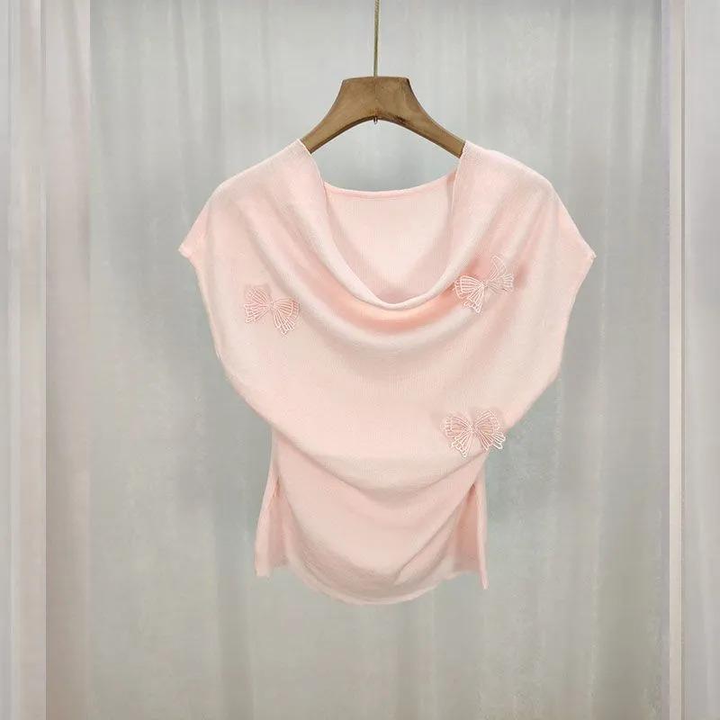 Women Pink Cowl Neck Sleeveless Top Ruched Side Casual Blouse OneSize розовый