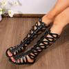 Women Summer Cool Boots Sexy Open Toe Cut-out Gladiator Flat  Fashion Rome Back Zipper  Street Style  Sandals Shoes