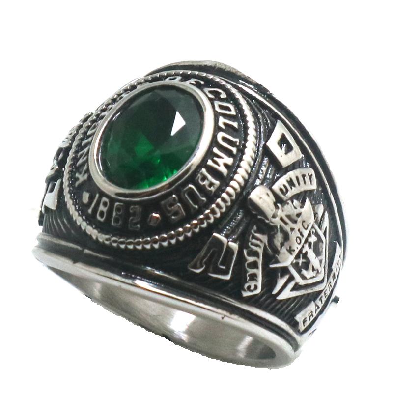 

Unisex 316L Stainless Steel K of C Green Stone Brother Ring Since 1882 Durable Hypoallergenic 14
