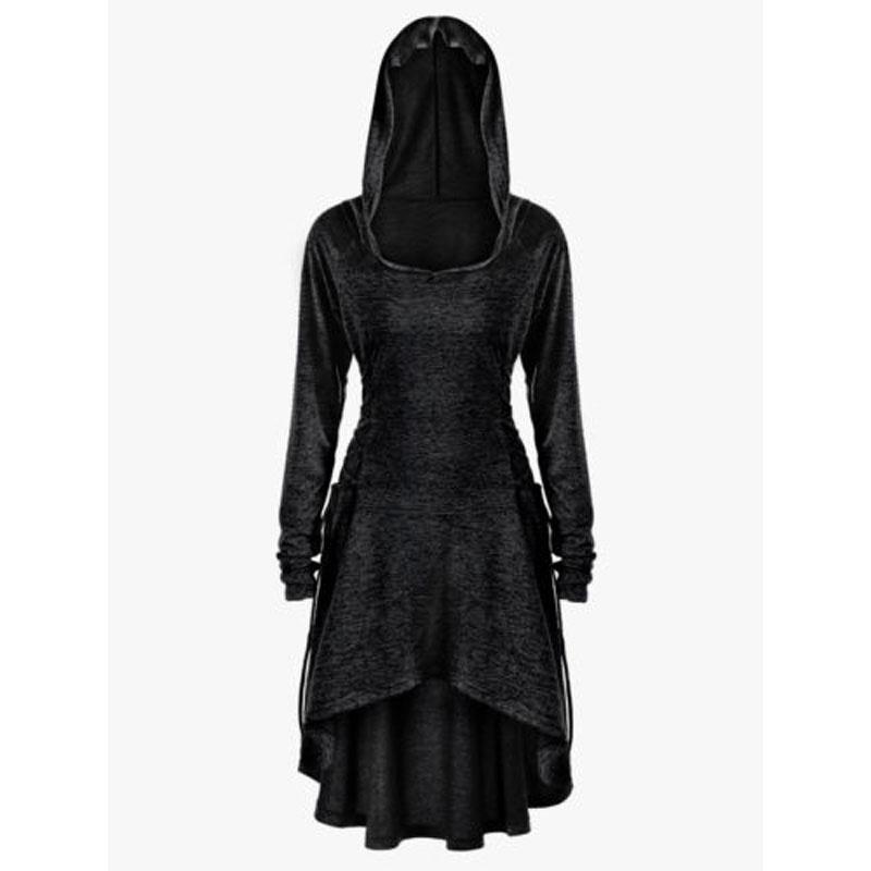 Stylish Punk Women's Plus Size Lace Up Dip Hem Tunic Hoodie Long Sweatershirts Dress Top For Every Occasion