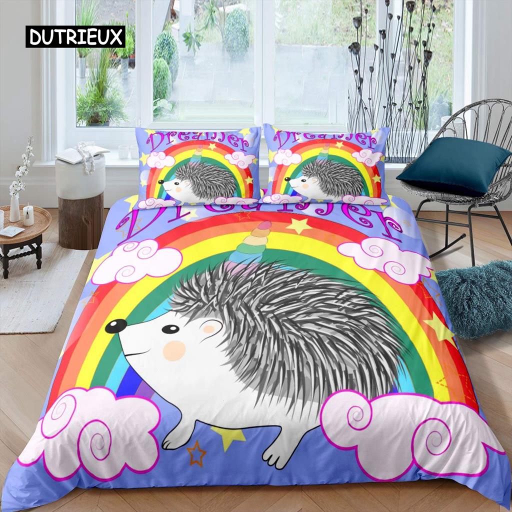 Dolphin Comforter Cover King Size Cute Unicorn Duvet Cover Cartoon Animal Pattern Bedding Set Blue Ocean Beach Theme Quilt Cover