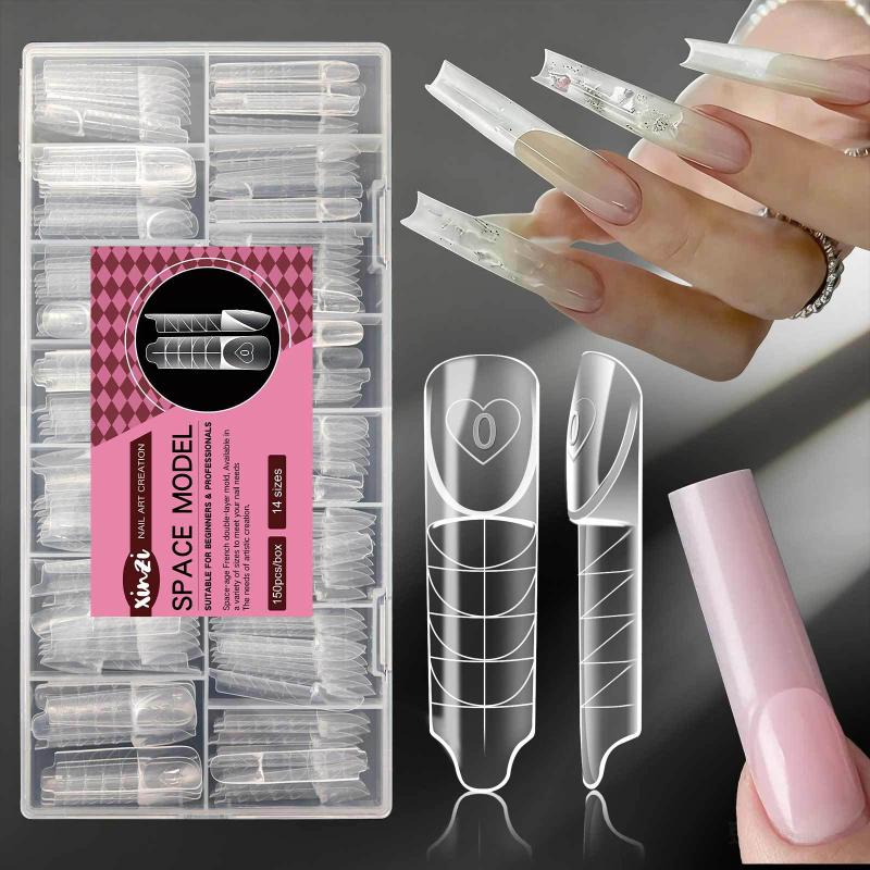 150Pcs/Box Ballet Space French Nail Dual Forms Shape Transparent Extension Molds With 3D Smart French Guide Line Time Saving