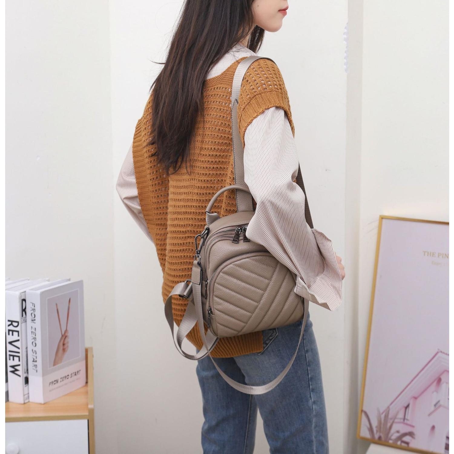 

Женский рюкзак из коровьей кожи, вместительный, универсальный, модный, дорожный, школьный ранец, мягкая кожаная, вместительная женская сумка серый