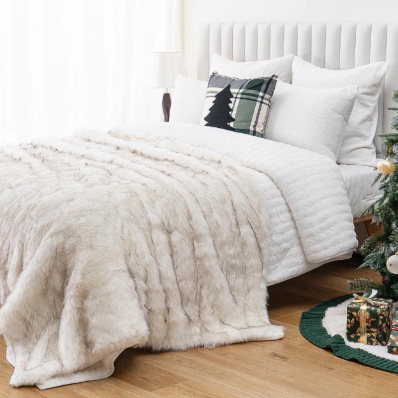 Luxury Fox Fur Throw Blanket Winter Warm Fluffy Soft Blankets Bedspread on the Bed Faux Fur Blanket Plaid Throw for Sofa towel