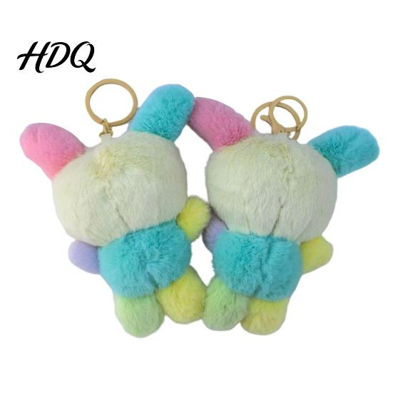Decorative Bag Charm for Girls Cute Fluffy Rabbit Keychain Plush Card Holder Pendant with Animal Doll Flower Embroidery Kawaii Keys Backpack