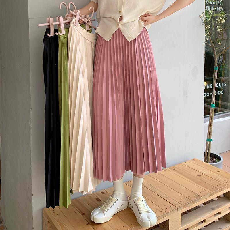 Luxury Long Pleated Skirts for Women Spring New Elegant Office Ladies Chic Elastic Band Fashion A Line Midi Skirt