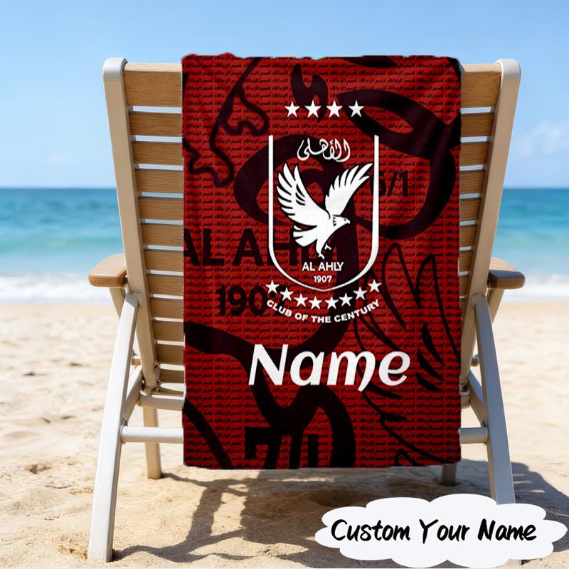 1PC Custom Name Beach Towel Ahly Club Crest Beach Towel, Suitable for Camping, Travel, Beach Accessories, Super Absorbent, Family Gift