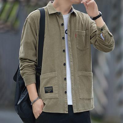 Langarm-Cordhemd für Herren, lässig, lockere Passform, dicke Herbstjacke im japanischen Trendy-Stil für Männer