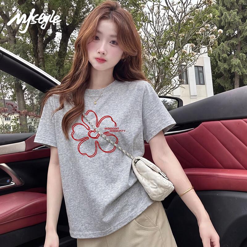 MJ STYLE Damen Herzlinien-Grafik-Baumwoll-T-Shirt