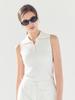 LORDLOAR Ribbed Contrast Collar Sleeveless Knit White