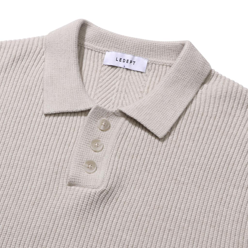 LEDEPT Cashmere Blend Hacci Button Collar Knit [Beige]