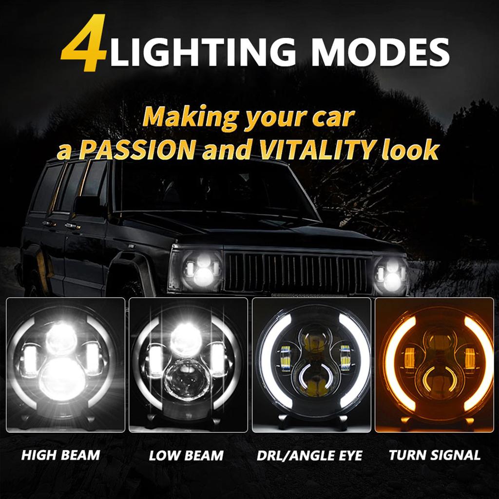 1Pcs 7 Inch Car Motorcycle LED Headlight with DRLCelsiusTurn SignalCelsiusLow BeamCelsius  7   Round Headlight 6000K 100W IP67 Waterproof