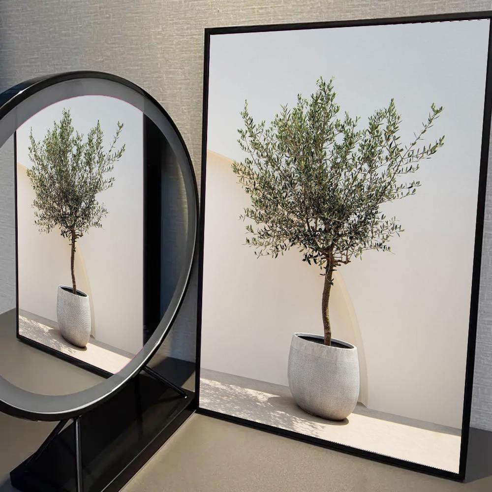 1pc Vintage Minimalist Wall Art Italy Olive Tree In Vase Poster Self-adhesive Art Waterproof Paper Sticker Wall Decor