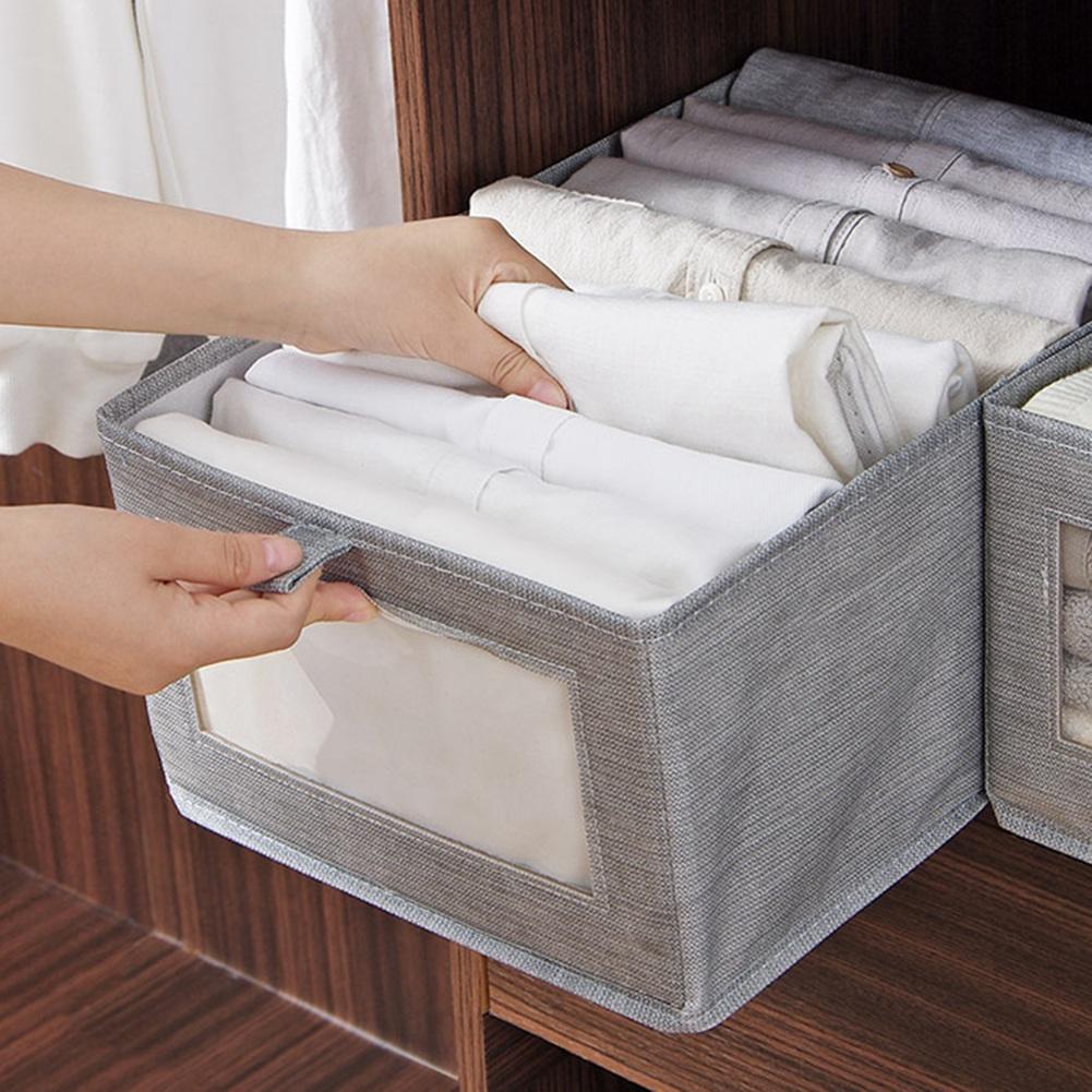 T02C!Fabric Storage Bins With Window,Foldable Closet Organizers For Shelves, Drawer Organizers 2 Pack