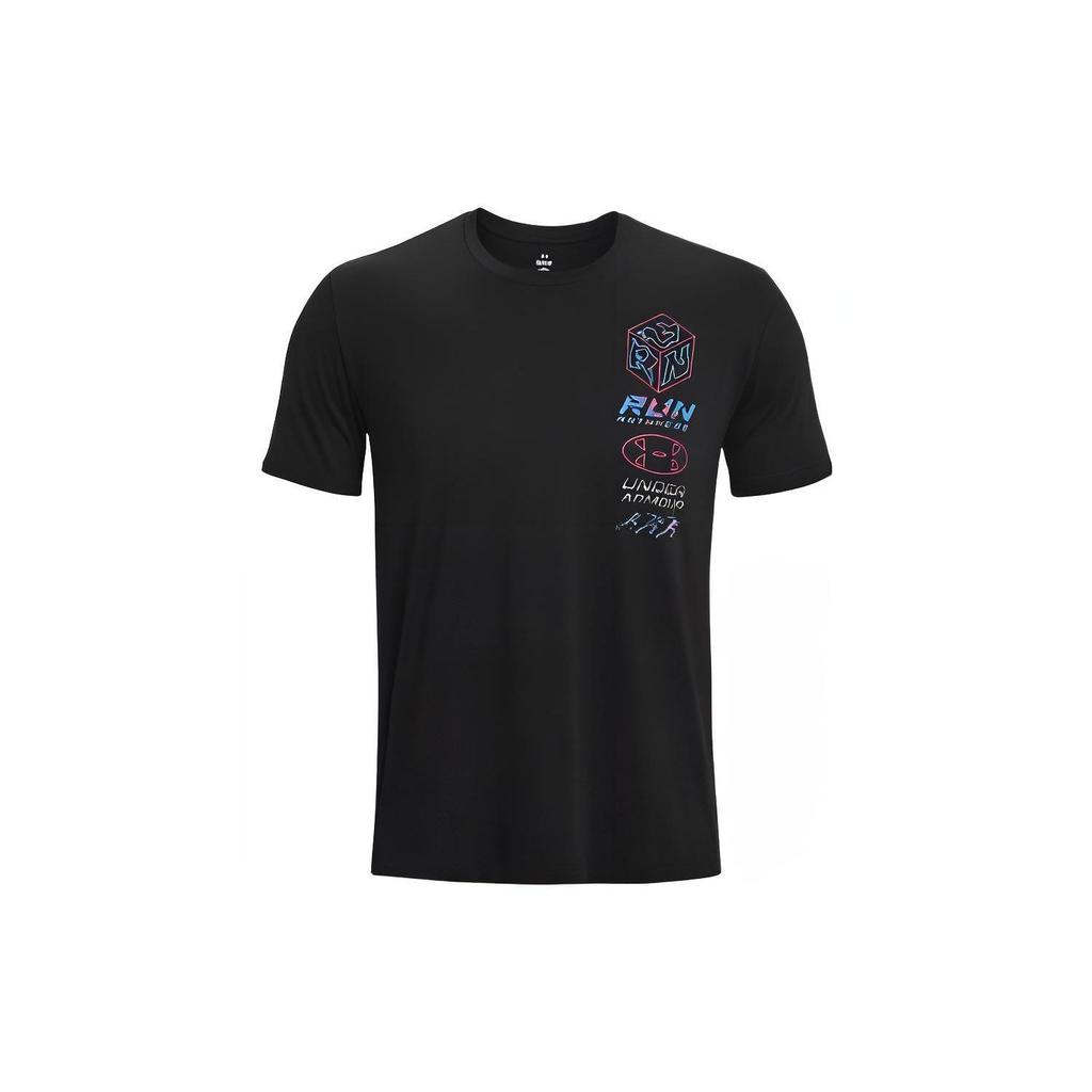 Under Armour Letter Print Crew Neck Sports Tee Men Tops Black 1374424-001