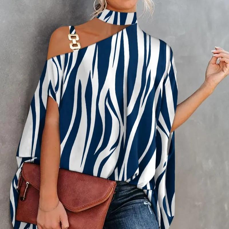 Damen Sommer Bluse mit hängendem Hals und Fledermausärmeln, bedruckt