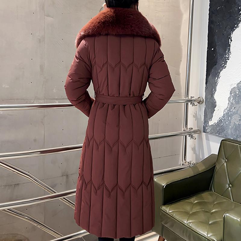 Plussstørrelse L-7XL Mote Vinterjakker Dame Lang Parkas Hette Stor Fuskepelskrage Løs Tykk Varm Overfrakk Casual Damekåper Med Belte