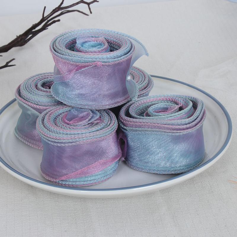 10Yards 4cm Iridescent Fishtail Edge Oganza Ribbon for DIY Headwear Hat Decor Gift Wrapping Craft Accessories Sewing Supplies