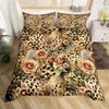 Leopard Duvet Cover Set Red Rose Bedding Sets Safari Animals Print Comforter Cover Rose Flowers Cheetah Quilt Cover King Size