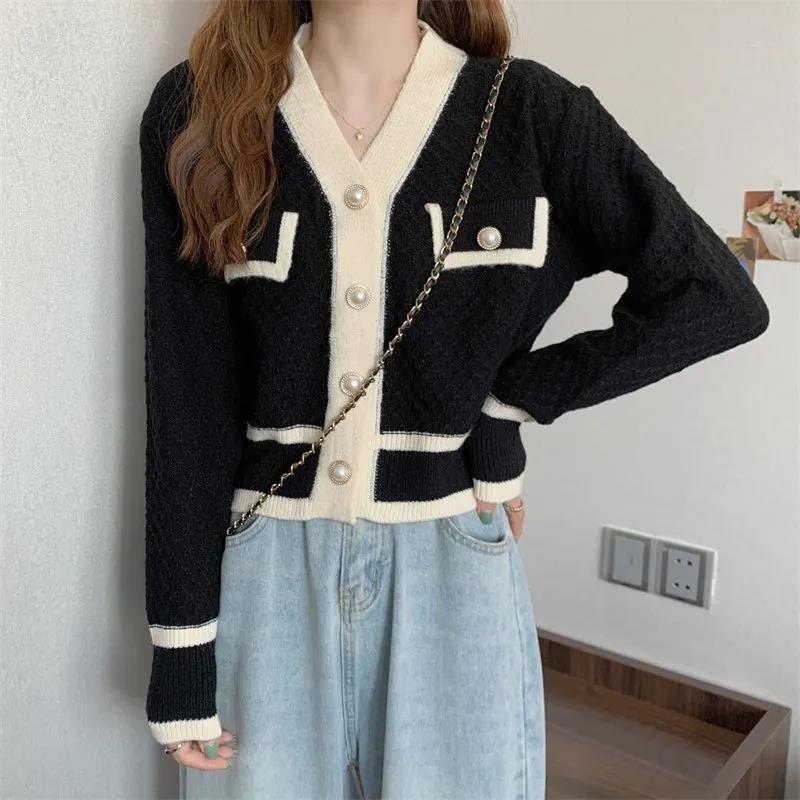 Autumn New Style French Retro Trendy Cardigan Jacket Women's V-neck Temperament High-end Knitted Sweater