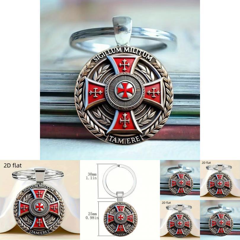 Red Cross Knight Vintage Round Alloy Key Holder For Party And Holiday Gifts