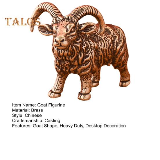 Goat Figurine Long Vintage Brass Horn Sheep Model Mini Animal Metal Statue Sculpture Desktop Feng Shui Desktop Decoration Ornament