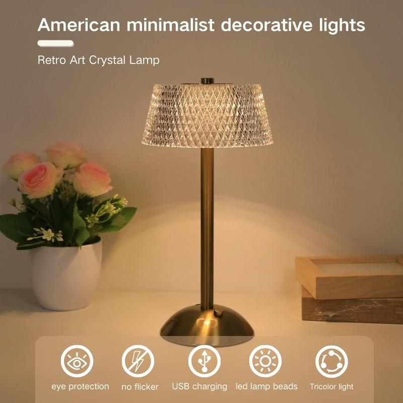 

Modern minimalist crystal bedside lamp, touch control adjustable brightness night light, suitable for multiple room ambiance. golden