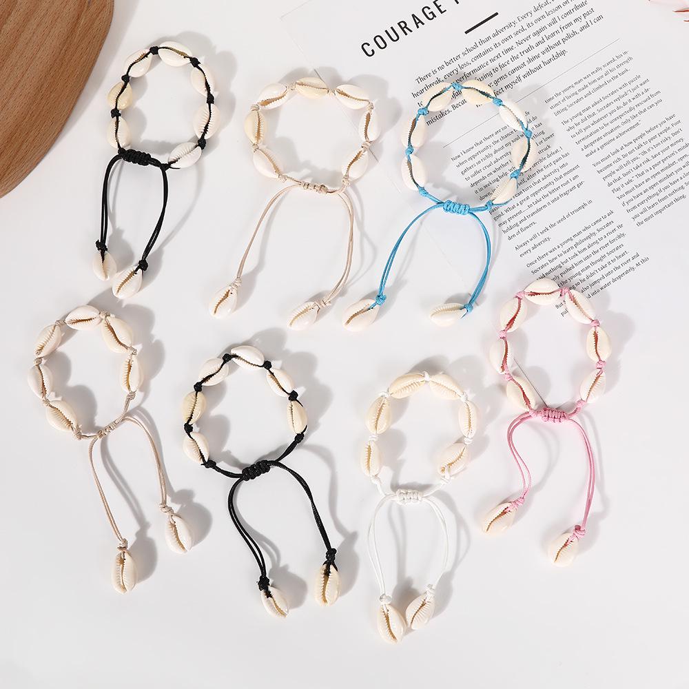 Hawaiian Bohemian Shell Beaded Bracelet with Waxed Cord