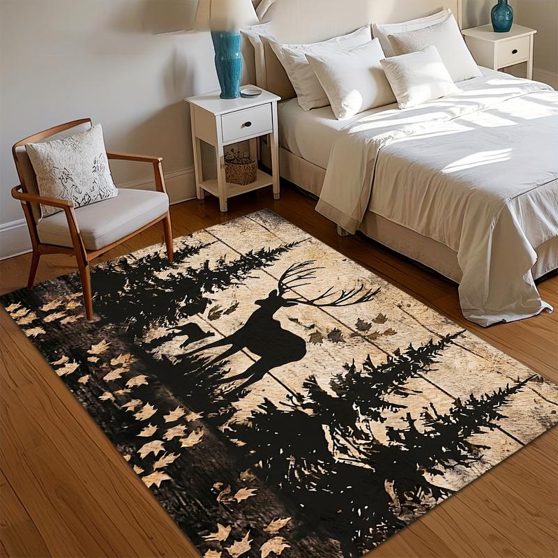 

Cabin Decor - Rustic Cabin Rug Deer Wildlife Animal Rugs for Living Room Bedroom Washable Non Slip Soft Small Carpet Retro Decor 40x60CM
