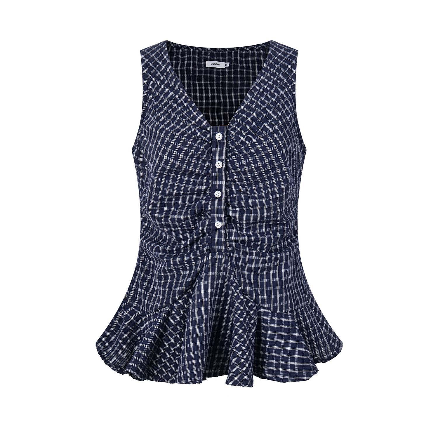 

UNBDNS Женский плиссированный жилет с V-образным вырезом, приталенный, без рукавов, укороченный, в стиле весенних праздников, сладкий и пряный M темно-синий