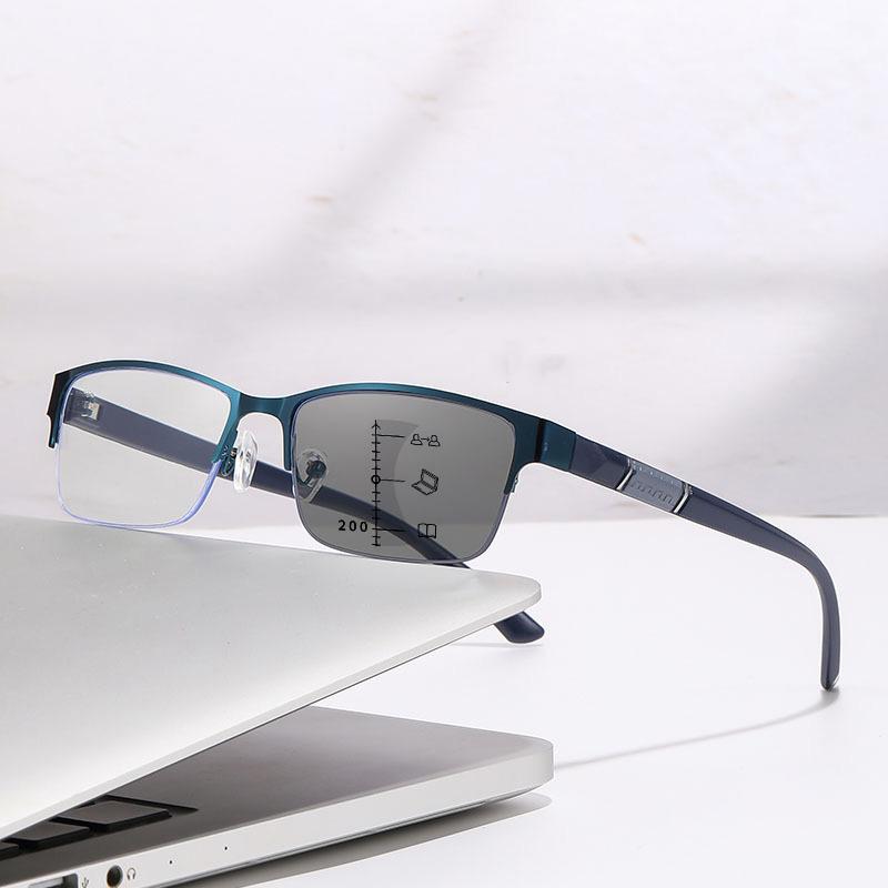 Metal Frame Far Sighted Eyeglasses With Sunshades Smart Photochromic Multifocal Reading Glasses Men Business Presbyopia Eyewear