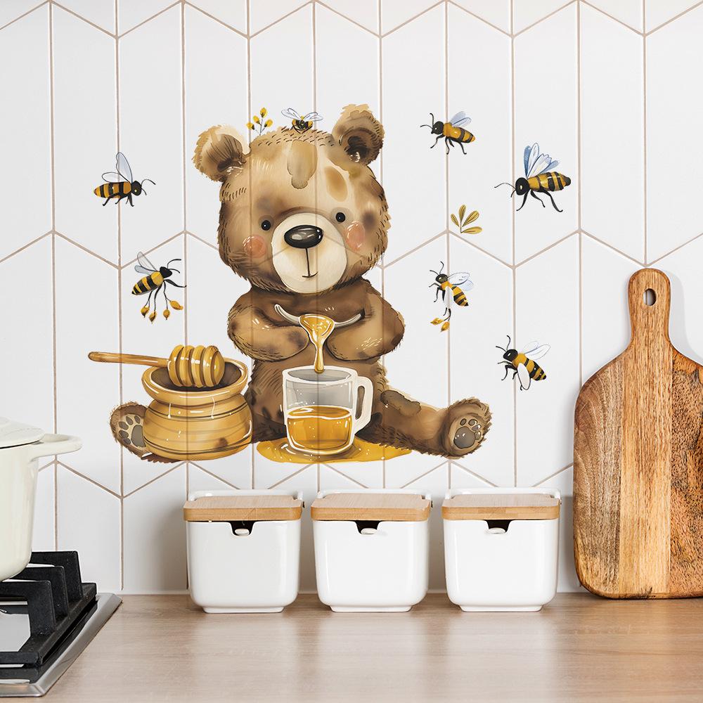 Bee Bear Honeycomb Kitchen Wall Sticker Self-Adhesive Bedroom Dorm Hallway Home Decor Removable