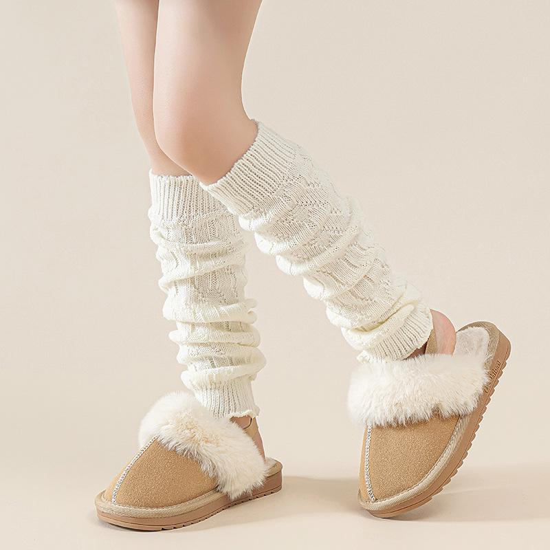 Kinder Winter Weiße Gestrickte Lange Wadenstrümpfe - Warmer Lolita-Stil