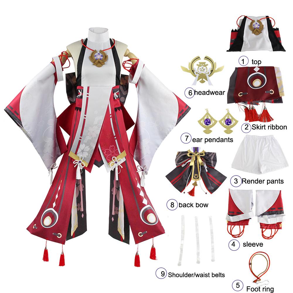 Cosplay Yae Miko Guuji Yae Costume Wig Ponytail Game Halloween Carnival Women Clothing Sets