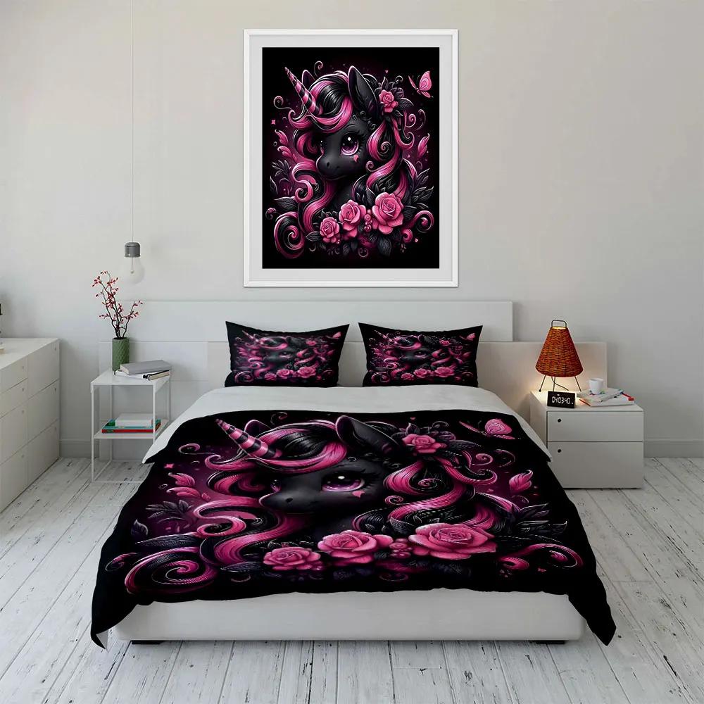 Magical Unicorn Rose Gift Set Multiple sizes kid's and adults' bedroom Exquisite 3PC bedding set gift