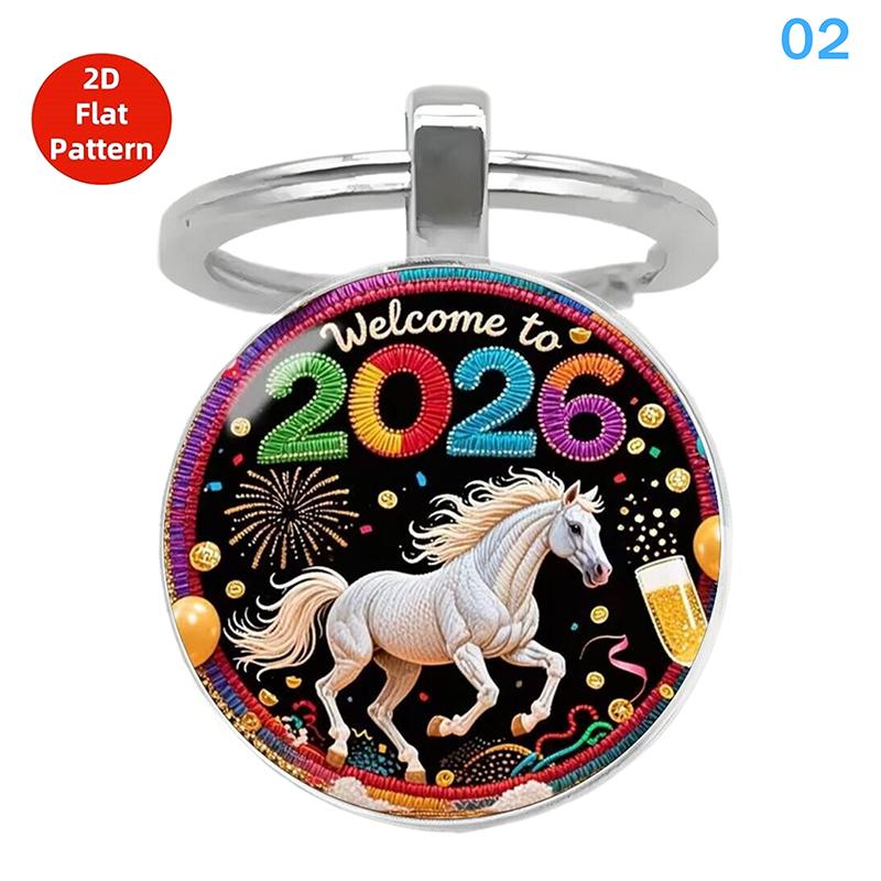 Vintage 2026 Year Of The Horse Design Dome Glass Alloy Pendant Keychain Backpack Hangings Decoration Gifts New Year