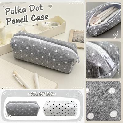 Portable Polka Dot Pencil Case Small Student Stationery Bag Compact Makeup Organizer Bag for Girls with Zipper Closure