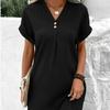 2023 V-Neck Solid Color Casual Button Dress for Women - Comfortable and Fashionable